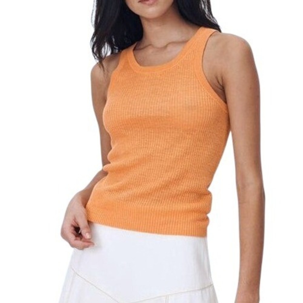 Rowie the Label Tangerine Orange Ribbed Hubert Knit Tank Top Linen Basic Size S